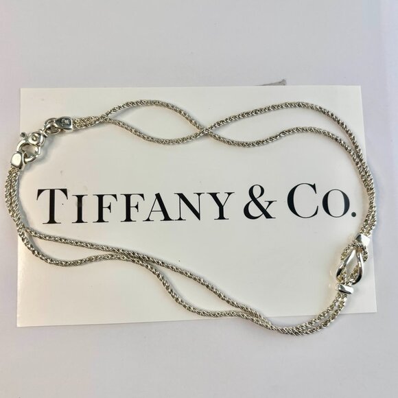 Tiffany &Co. pre-own double row love knot Pendant/Necklace 925 silver Italy - Picture 5 of 6